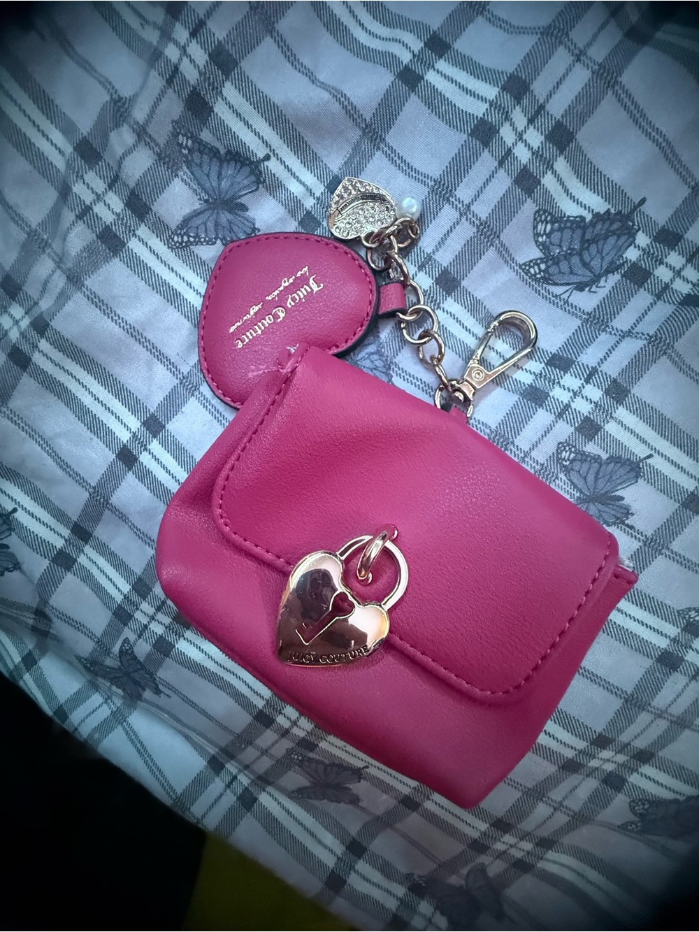 Juicy Couture Hot Pink Heart Lock Key & Card Holder with Gold Tone Hardware